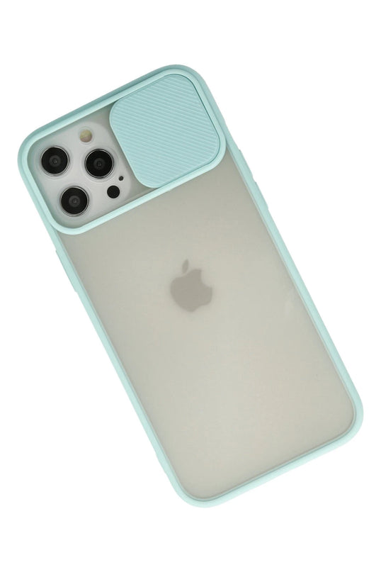 iPhone 12 Pro Max Palm Buzlu Kamera Sürgülü Silikon Kılıf - Turkuaz 2