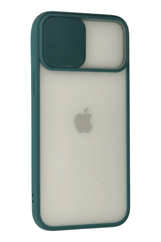 iPhone 12 Pro Max Palm Buzlu Kamera Sürgülü Silikon Kılıf - Yeşil 3