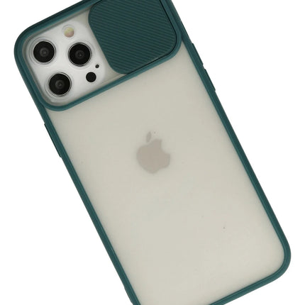 iPhone 12 Pro Max Palm Buzlu Kamera Sürgülü Silikon Kılıf - Yeşil 2
