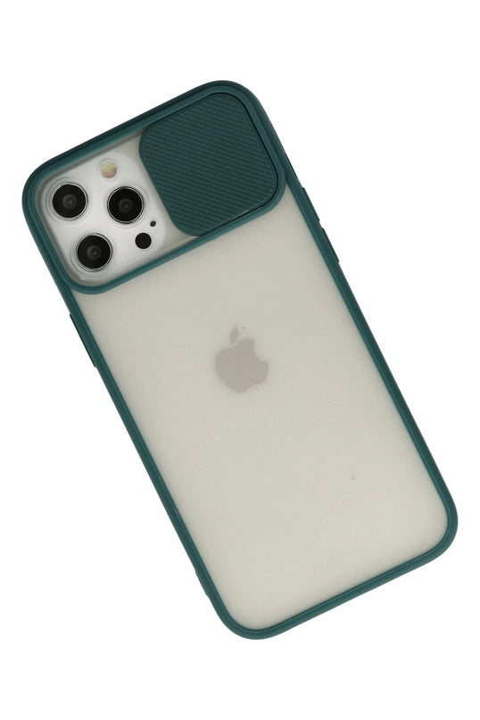 iPhone 12 Pro Max Palm Buzlu Kamera Sürgülü Silikon Kılıf - Yeşil 2