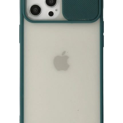 iPhone 12 Pro Max Palm Buzlu Kamera Sürgülü Silikon Kılıf - Yeşil