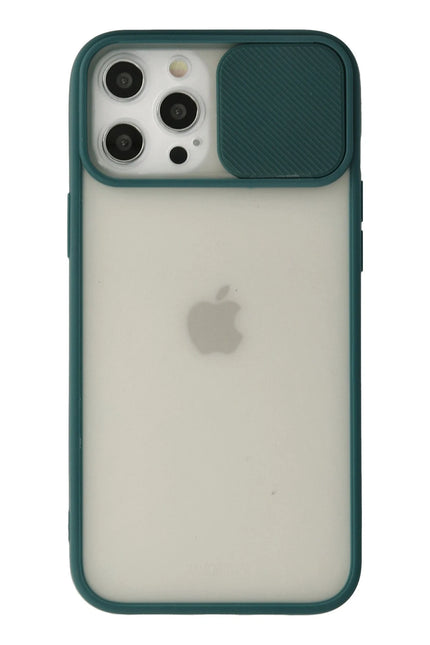 iPhone 12 Pro Max Palm Buzlu Kamera Sürgülü Silikon Kılıf - Yeşil