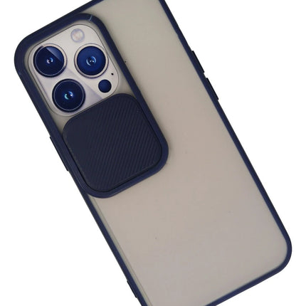 iPhone 13 Pro Palm Buzlu Kamera Sürgülü Silikon Kılıf - Lacivert 3