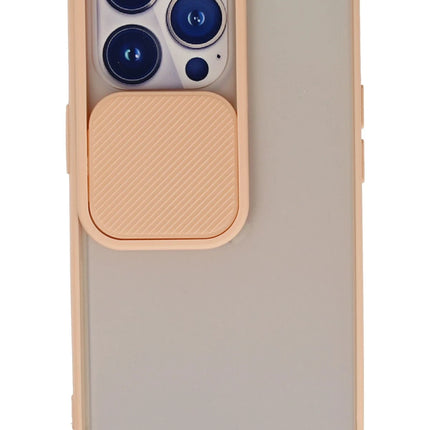 iPhone 13 Pro Palm Buzlu Kamera Sürgülü Silikon Kılıf - Pembe