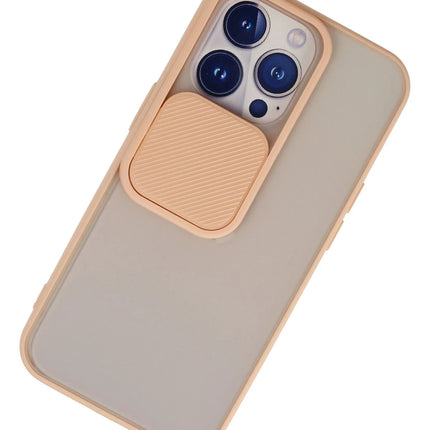 iPhone 13 Pro Palm Buzlu Kamera Sürgülü Silikon Kılıf - Pembe 3