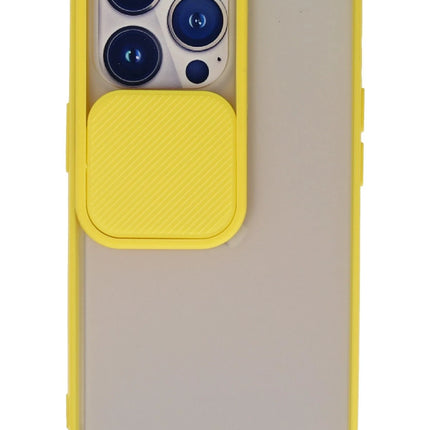 iPhone 13 Pro Palm Buzlu Kamera Sürgülü Silikon Kılıf - Sarı
