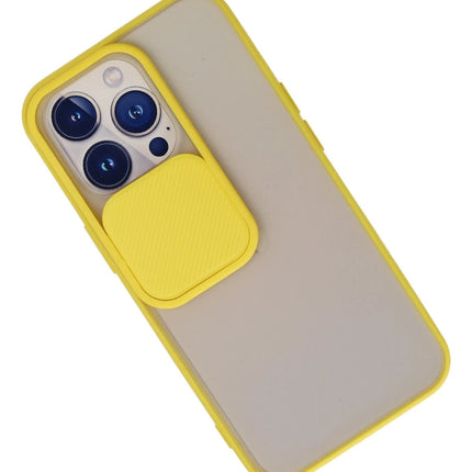 iPhone 13 Pro Palm Buzlu Kamera Sürgülü Silikon Kılıf - Sarı 3
