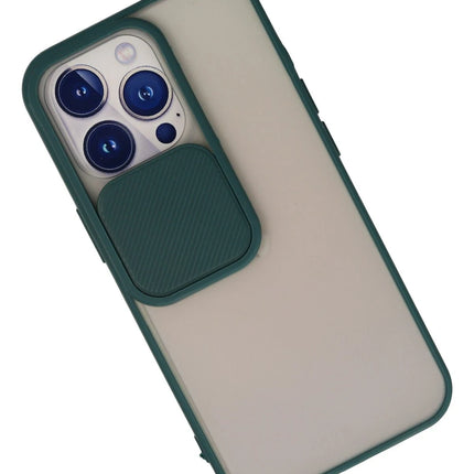 iPhone 13 Pro Palm Buzlu Kamera Sürgülü Silikon Kılıf - Yeşil 3