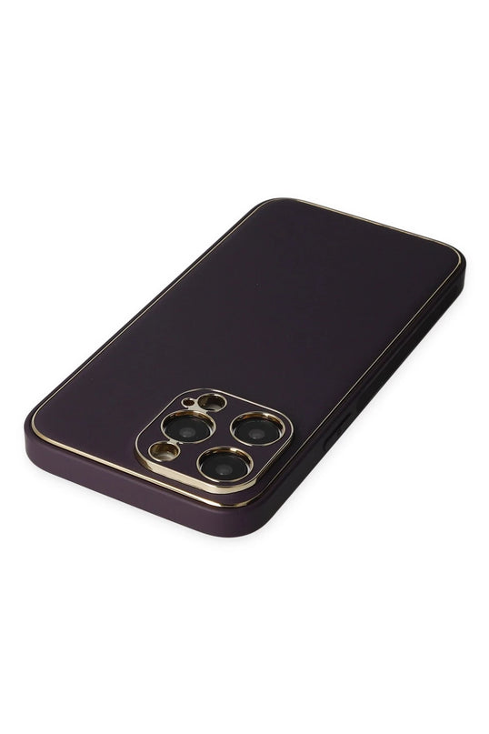 iPhone 13 Pro Max Coco Deri Silikon Kapak Kılıf - Derin Mor 3