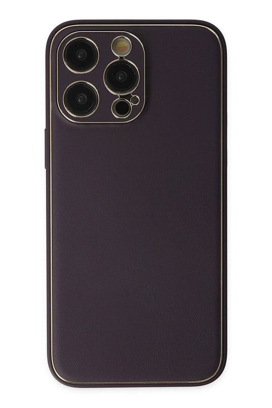 iPhone 13 Pro Max Coco Deri Silikon Kapak Kılıf - Derin Mor