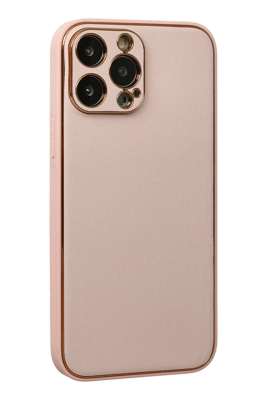iPhone 13 Pro Max Coco Deri Silikon Kapak Kılıf - Pudra 3