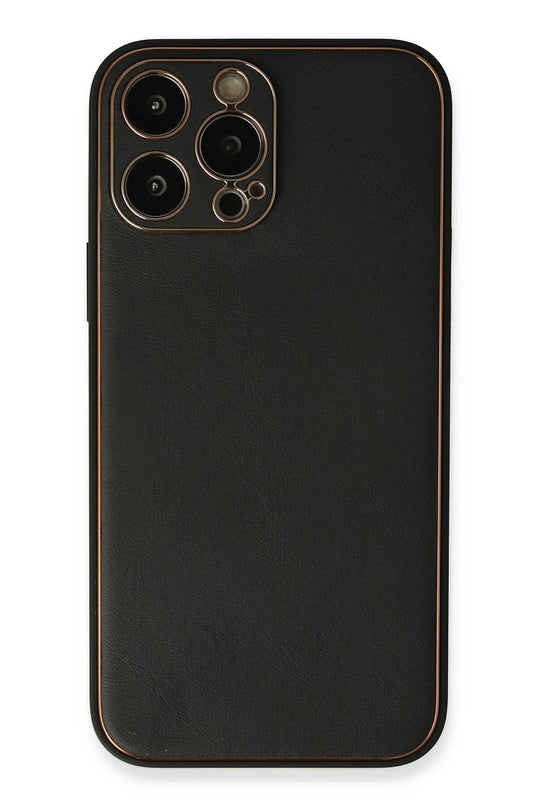 iPhone 13 Pro Max Coco Deri Silikon Kapak Kılıf - Siyah