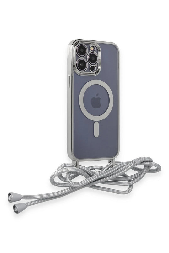 iPhone 13 Pro Max Divo Lazer Askılı Magsafe Kapak Kılıf - Gümüş 2