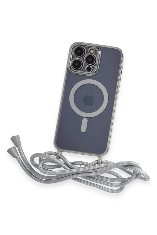 iPhone 13 Pro Max Divo Lazer Askılı Magsafe Kapak Kılıf - Gümüş 3