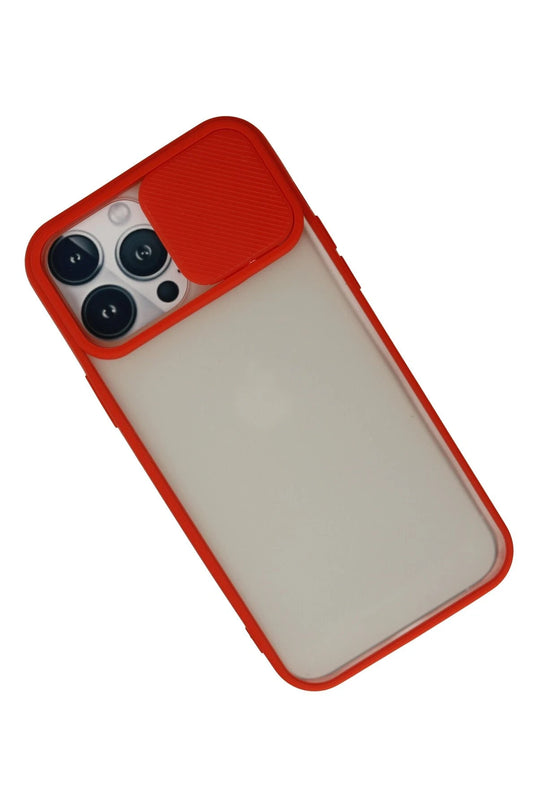 iPhone 13 Pro Max Palm Buzlu Kamera Sürgülü Silikon Kılıf - Kırmızı 3
