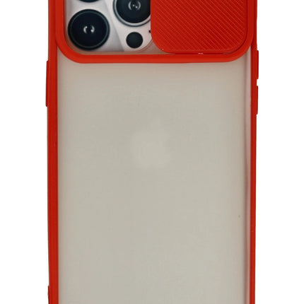 iPhone 13 Pro Max Palm Buzlu Kamera Sürgülü Silikon Kılıf - Kırmızı