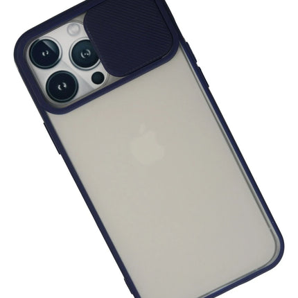 iPhone 13 Pro Max Palm Buzlu Kamera Sürgülü Silikon Kılıf - Lacivert 3