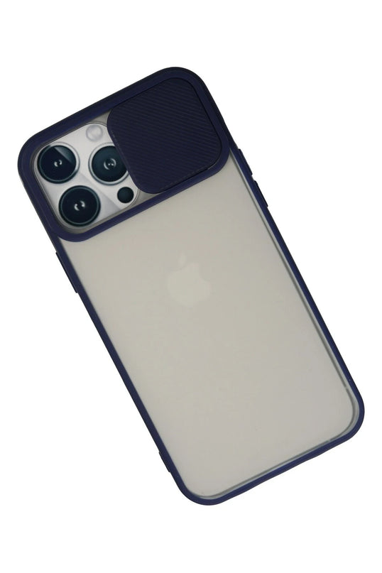 iPhone 13 Pro Max Palm Buzlu Kamera Sürgülü Silikon Kılıf - Lacivert 3