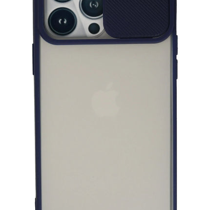 iPhone 13 Pro Max Palm Buzlu Kamera Sürgülü Silikon Kılıf - Lacivert