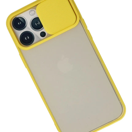 iPhone 13 Pro Max Palm Buzlu Kamera Sürgülü Silikon Kılıf - Sarı 3