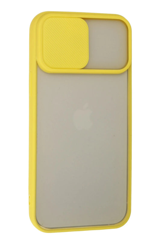 iPhone 13 Pro Max Palm Buzlu Kamera Sürgülü Silikon Kılıf - Sarı 2