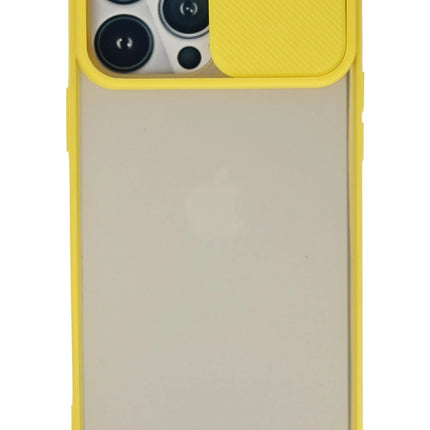 iPhone 13 Pro Max Palm Buzlu Kamera Sürgülü Silikon Kılıf - Sarı