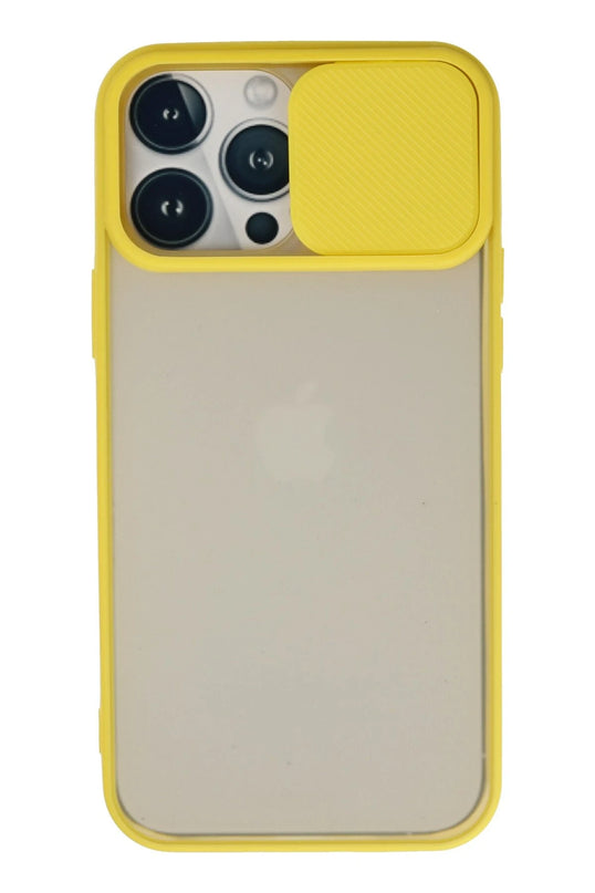 iPhone 13 Pro Max Palm Buzlu Kamera Sürgülü Silikon Kılıf - Sarı