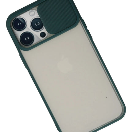 iPhone 13 Pro Max Palm Buzlu Kamera Sürgülü Silikon Kılıf - Yeşil 3