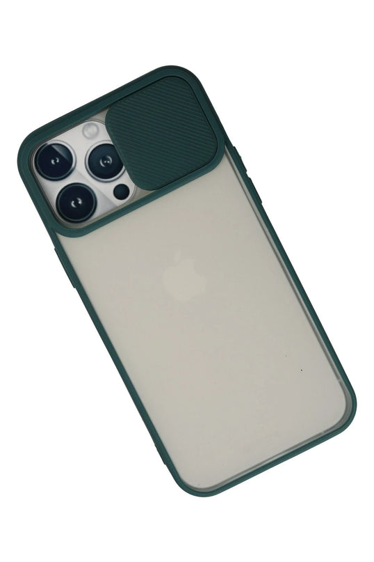 iPhone 13 Pro Max Palm Buzlu Kamera Sürgülü Silikon Kılıf - Yeşil 3