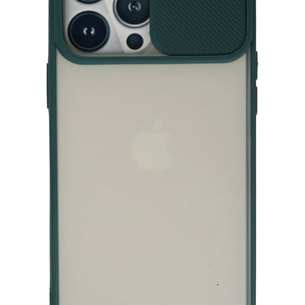 iPhone 13 Pro Max Palm Buzlu Kamera Sürgülü Silikon Kılıf - Yeşil