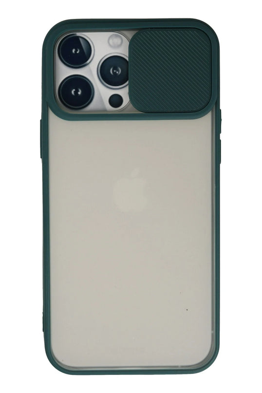 iPhone 13 Pro Max Palm Buzlu Kamera Sürgülü Silikon Kılıf - Yeşil