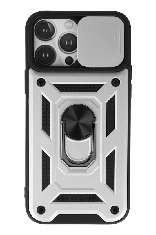 iPhone 13 Pro Max Pars Lens Yüzüklü Silikon Kılıf - Gümüş