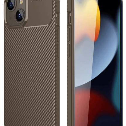 iPhone 14 Auto Focus Karbon Kapak Kılıf - Kahverengi