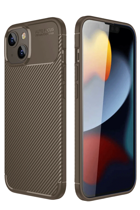 iPhone 14 Auto Focus Karbon Kapak Kılıf - Kahverengi