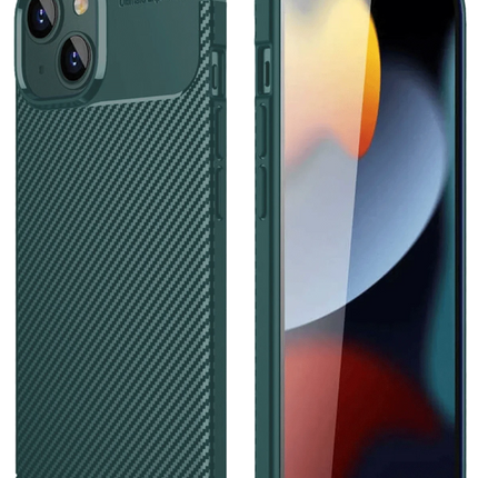 iPhone 14 Auto Focus Karbon Kapak Kılıf - Koyu Yeşil