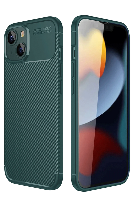 iPhone 14 Auto Focus Karbon Kapak Kılıf - Koyu Yeşil