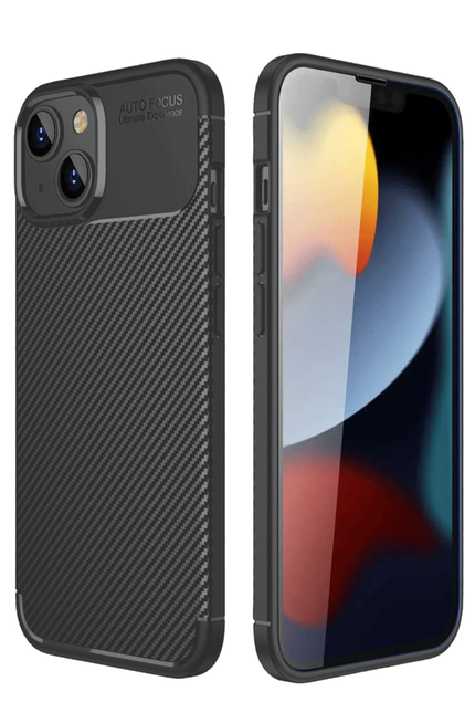 iPhone 14 Auto Focus Karbon Kapak Kılıf - Siyah