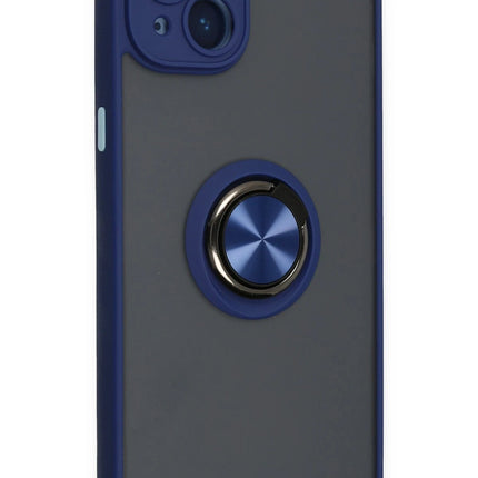 iPhone 14 Montreal Yüzüklü Silikon Kapak Kılıf - Lacivert 2