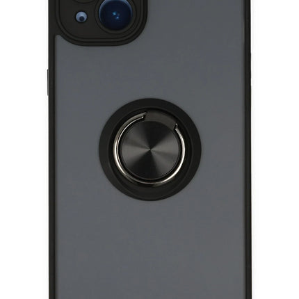 iPhone 14 Montreal Yüzüklü Silikon Kapak Kılıf - Siyah