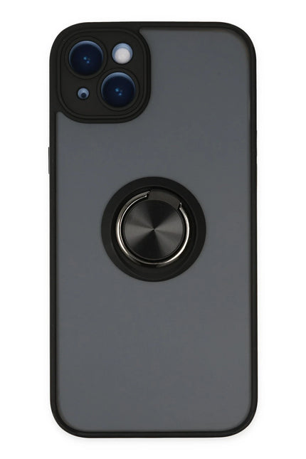 iPhone 14 Montreal Yüzüklü Silikon Kapak Kılıf - Siyah