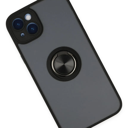 iPhone 14 Montreal Yüzüklü Silikon Kapak Kılıf - Siyah 3