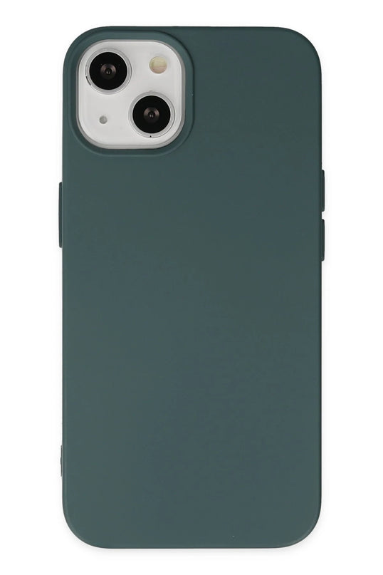 iPhone 14 Nano içi Kadife Silikon Kılıf - Koyu Yeşil
