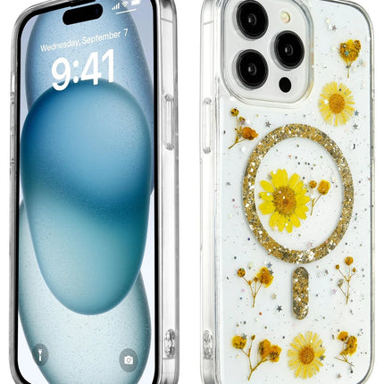 iPhone 14 Pro Daisy Simli Magsafe Kapak Kılıf - Gold