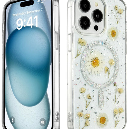 iPhone 14 Pro Daisy Simli Magsafe Kapak Kılıf - Gümüş