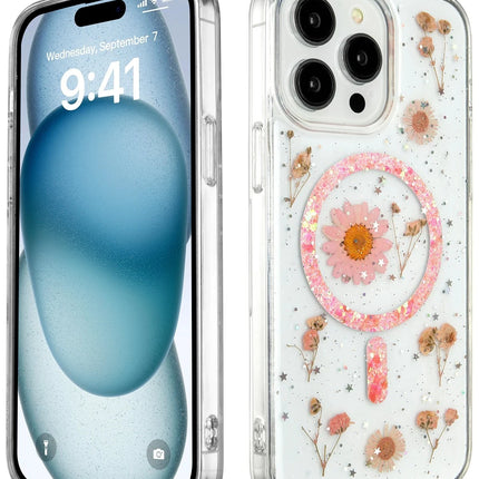 iPhone 14 Pro Daisy Simli Magsafe Kapak Kılıf - Pembe