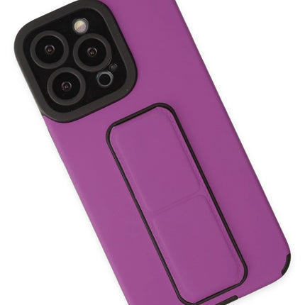 iPhone 14 Pro Mega Standlı Silikon Kılıf - Mor 5