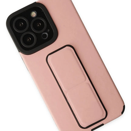 iPhone 14 Pro Mega Standlı Silikon Kılıf - Pudra 2