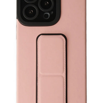iPhone 14 Pro Mega Standlı Silikon Kılıf - Pudra