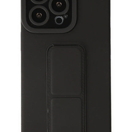 iPhone 14 Pro Mega Standlı Silikon Kılıf - Siyah