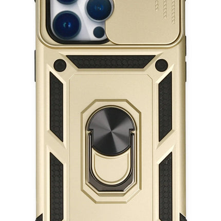 iPhone 14 Pro Pars Lens Yüzüklü Silikon Kılıf - Gold